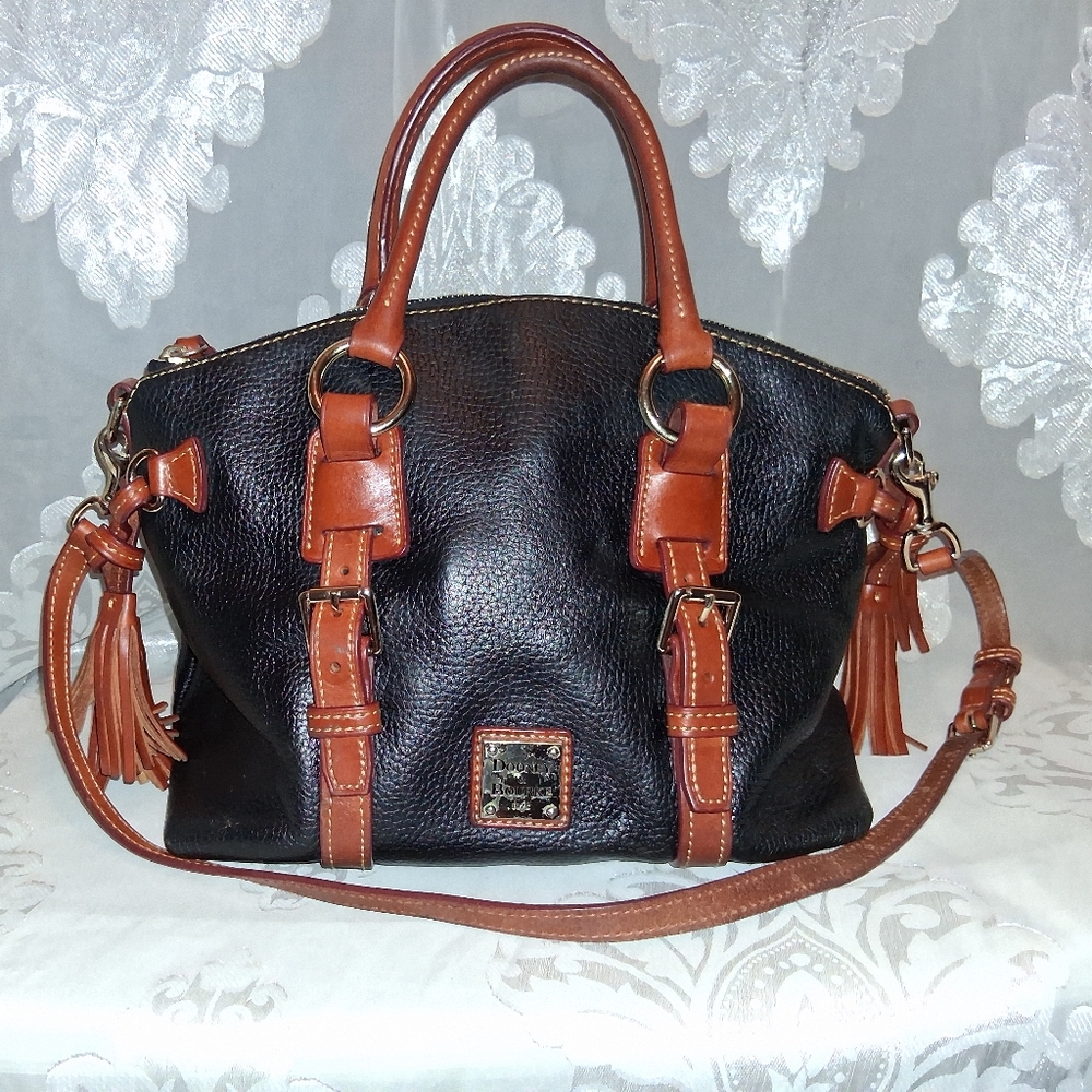 Dooney & Bourke Black and Tan Leather Satchel